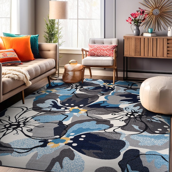World Rug Gallery Modern Bright Flowers Non-Slip Area Rug 5'3'' x 7'3'' Gray 505GRAY5X7 - main